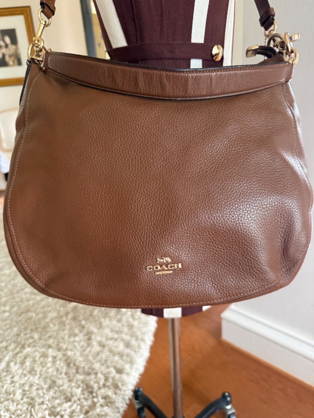 Coach Elle Slouchy Hobo Saddle Bag Brown Pebbled Leather Gold Hardware F31399 - Picture 4 of 15